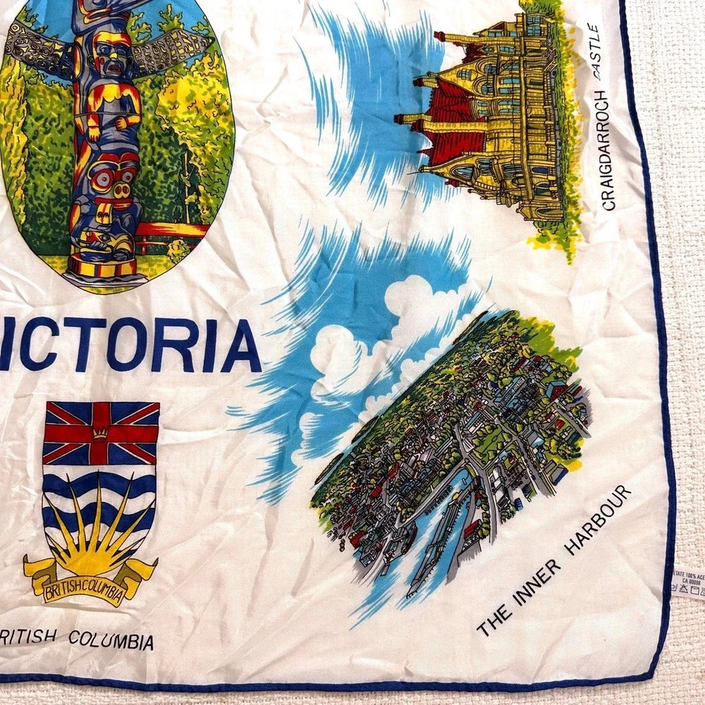 VTG Victoria British Columbia Canada Souvenir Scarf Japan 25x26‎ Coastal Grandma